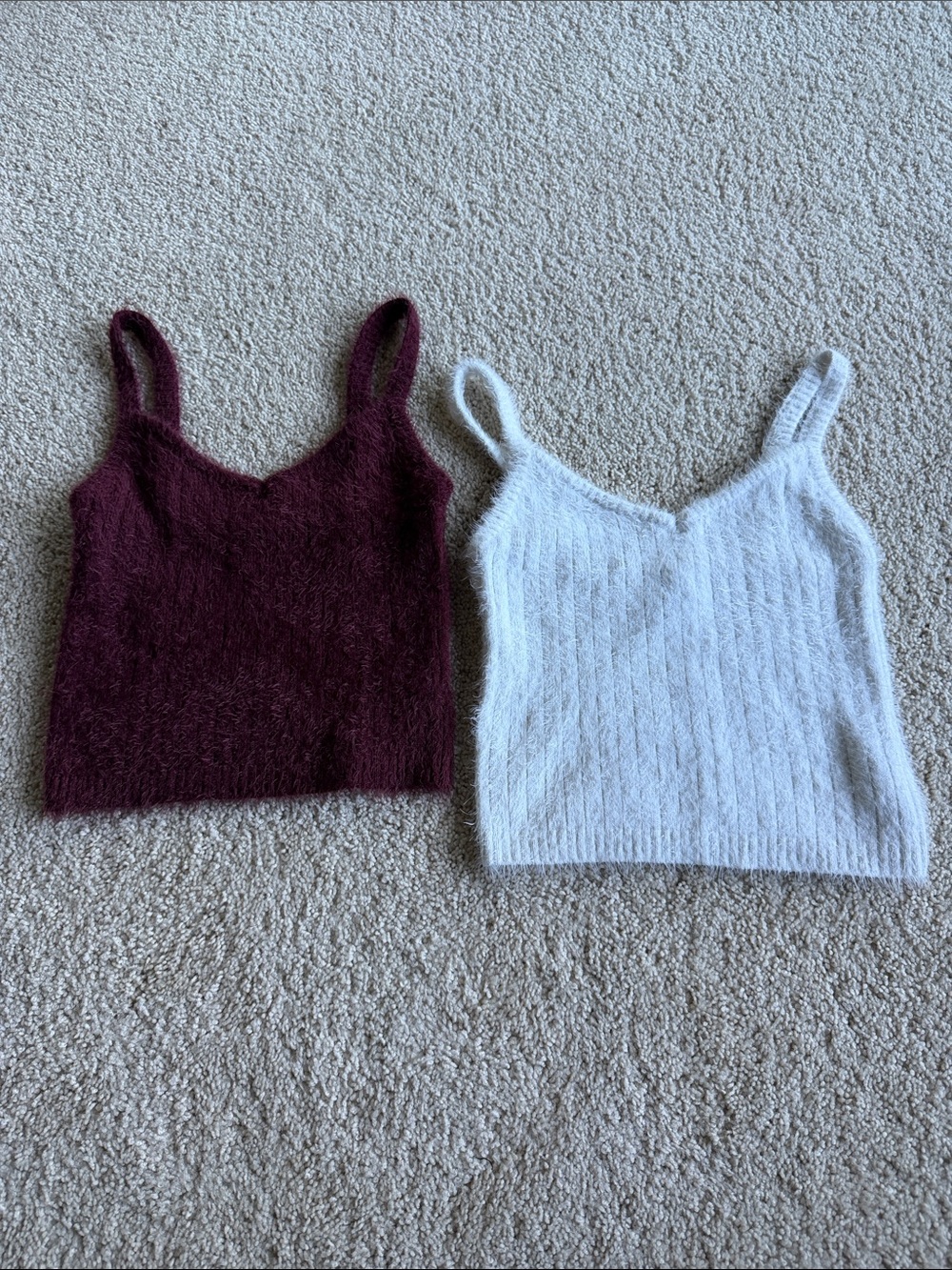 Forever 21 Fuzzy V-Neck Cami Tank - Burgundy & White (2 for $10)